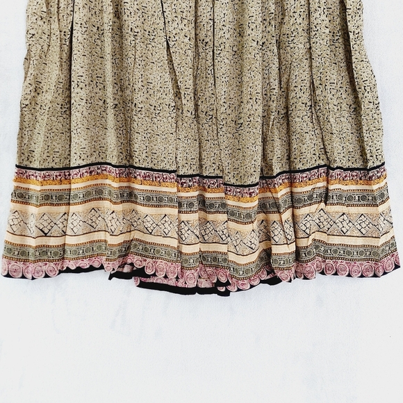 Vintage Radcliffe Dark Cottagecore Green Tan Multi Rayon Maxi Skirt P4398 - Picture 2 of 6